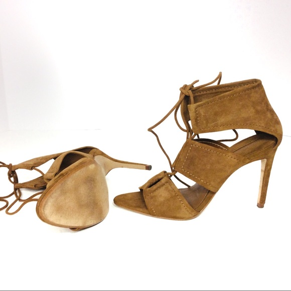 Zara Whisky Leather High Heels Ankle Strap - Picture 5 of 8